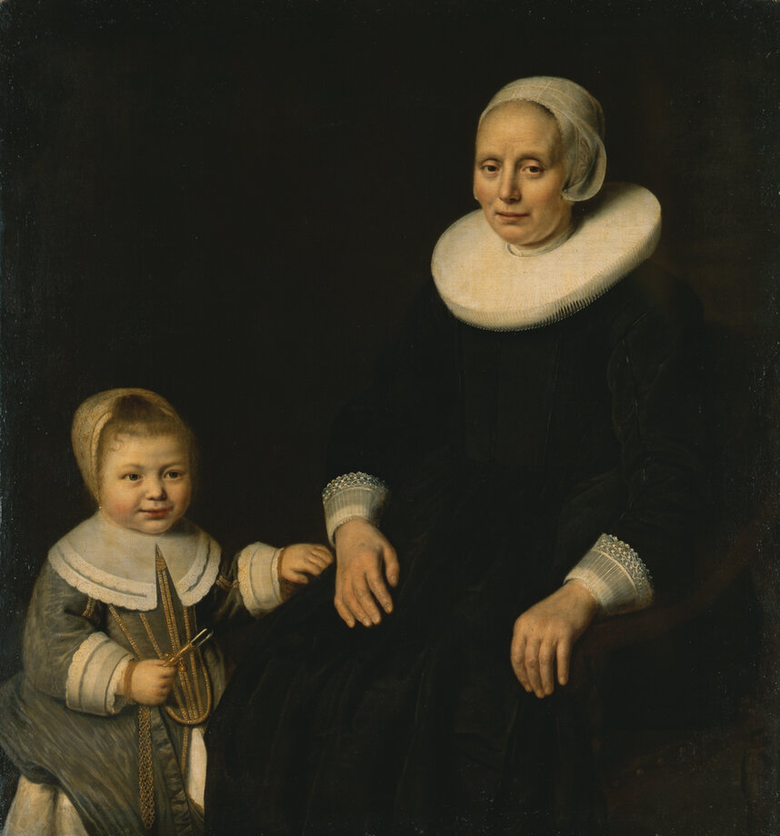 Ludolf de Jongh (1616-1679) - zugeschrieben, Bildnis einer Frau mit Kind, Leinwand, 108 x 102 cm